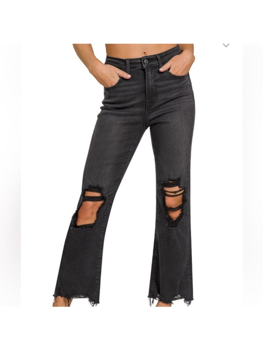 High-Rise Black Distressed Straight-Leg Jeans